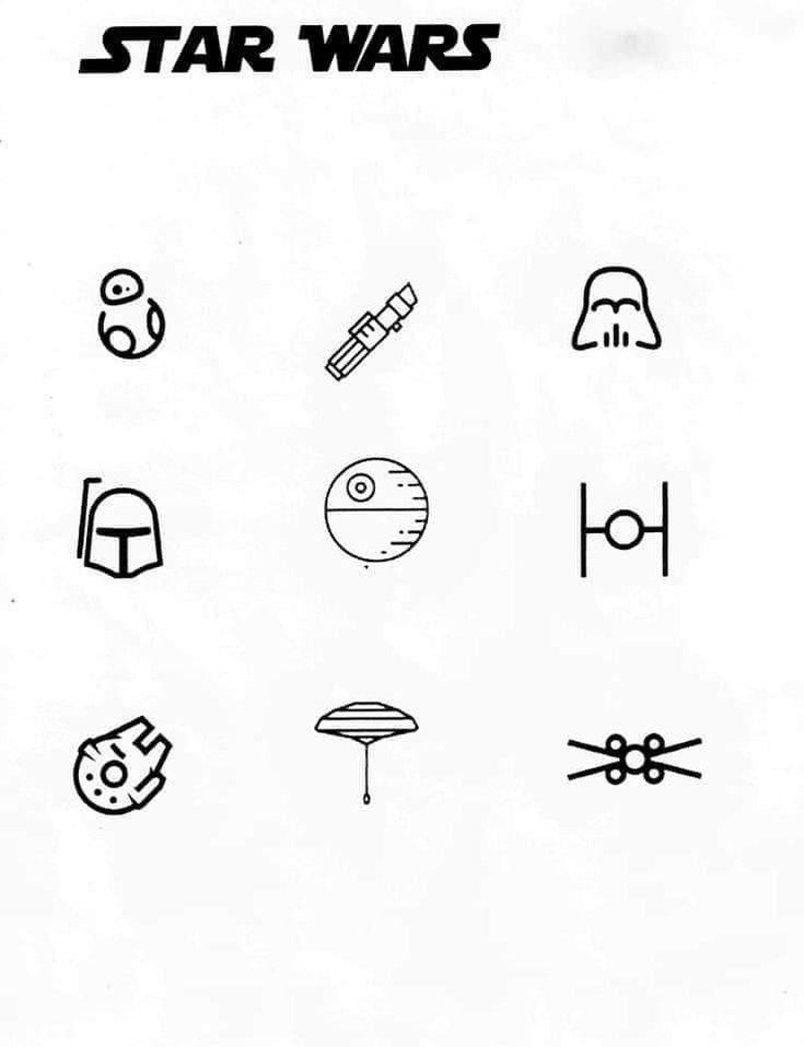 star wars symbols are shown in black and white