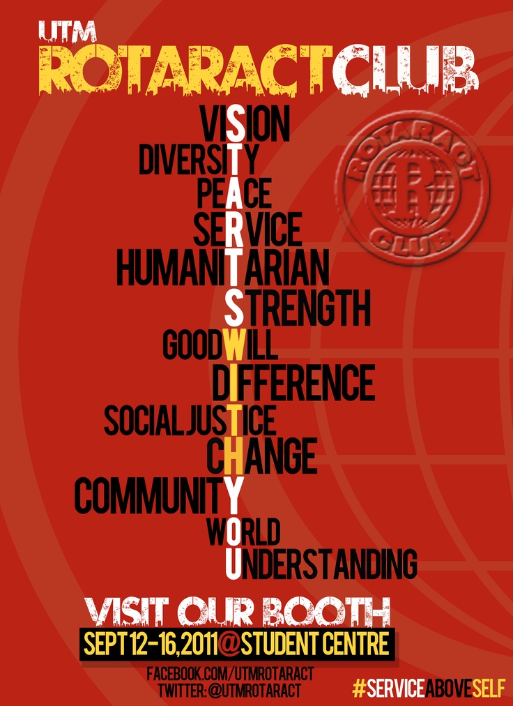 an advertisement for the rotaract club, which is located in front of a red background