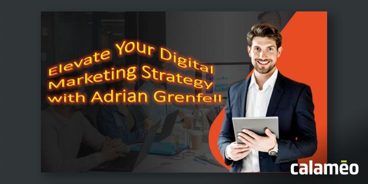 a man standing in front of a tablet with the words, elevate your digital marketing