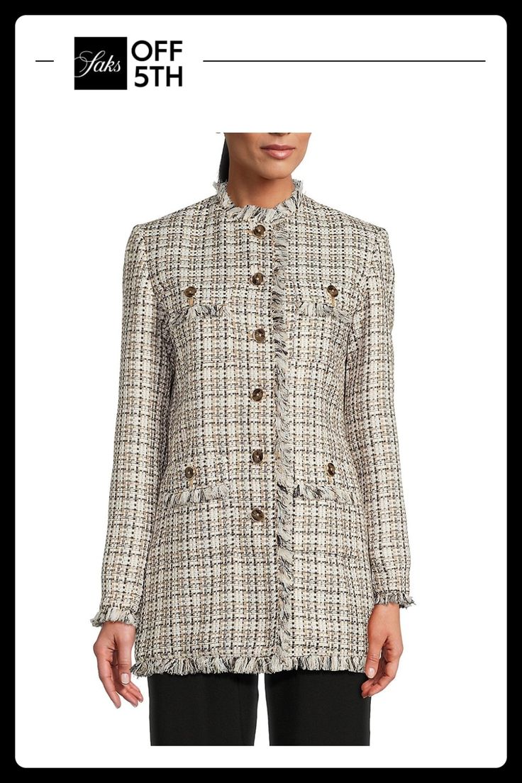 Round Collar Long Sleeves Front Buttons Four Front Button Pockets Fringe Trim Lining: 61% Reprocessed Polyester & 39% Polyester 83% Polyester & 17% Rayon Dry Clean Imported Size & Fit Long-Length. Womens - W Sportswear > Saks Off 5th. Tommy Hilfiger. Color: Beige Multi. Size: 2. Chic Long Sleeve Tweed Jacket With Button Closure, Tweed Jacket With Button Cuffs, Fall Long Sleeve Single Breasted Tweed Dress, Chic Tweed Jacket With Button Cuffs For Fall, Single-breasted Long Sleeve Tweed Dress, Single Breasted Tweed Dress For Fall Office Wear, Fall Tweed Long Sleeve Dress With Buttons, Fall Single Breasted Tweed Dress, Fall Single-breasted Tweed Dress