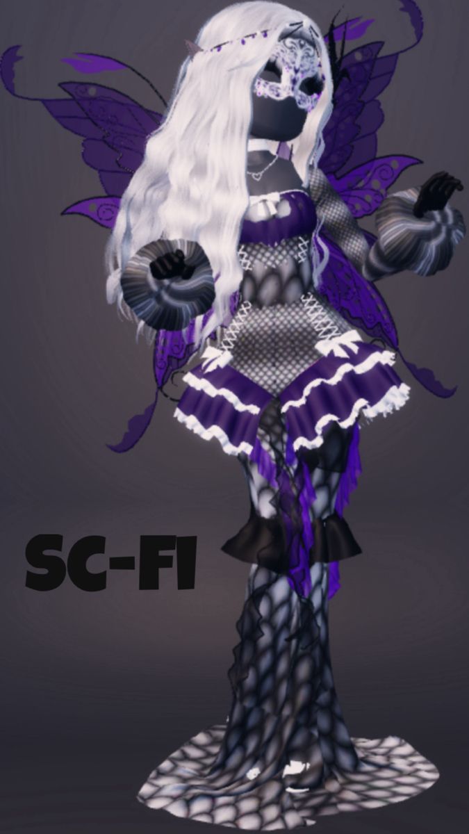 a digital painting of a woman dressed as a fairy with white hair and purple dress