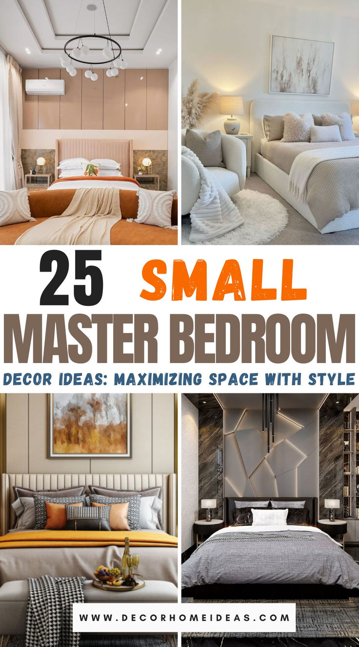 Discover 25 creative small master bedroom ideas that perfectly balance style and function. From clever storage solutions to space-saving furniture and smart design tips, these ideas will help you maximize every inch of your room without sacrificing comfort or elegance. Explore now for inspiration! Ideas For Small Bedrooms Decorating, How To Decorate A Small Master Room, What To Do With Extra Space In Bedroom, Small Master Bedrooms With King Bed Decor, Tiny Primary Bedroom, Small Main Bedroom, Small Sitting Area In Bedroom Master Suite, Loveseat In Bedroom Master Suite, Simple Master Room Design