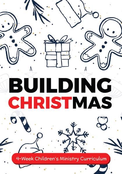 the front cover of building christmas, with hand drawn doodles and presents on it