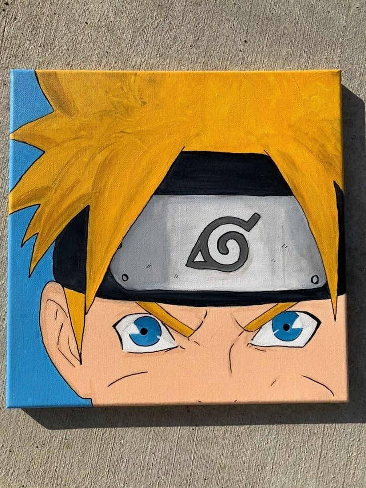 an acrylic painting of naruto with blue eyes