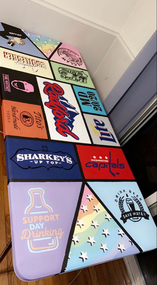 a table with many different types of stickers on it and the words sharkey's