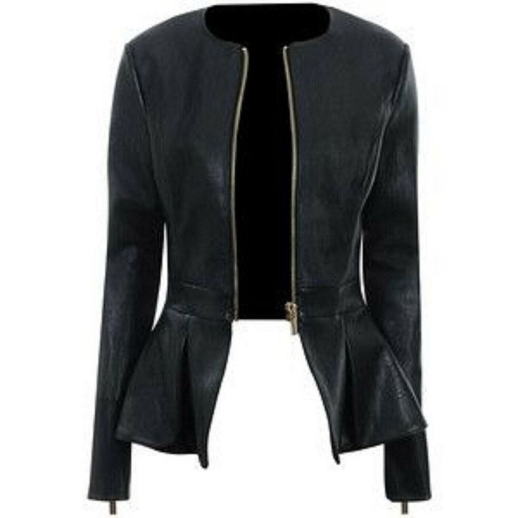 Black Leather jacket made of sheepskin. Fitted cut that accentuates the shape. Genuine Leather Classic Peplum Designer Women Leather Jacket Biker Jacket |  Fastened with a golden-colour zipper. Bottom finished with a peplum. Description :  Materials: Lambskin Leather Color : Black Closure : Zipper & Belt Handmade: Yes  Season: Winter, Spring, Fall , All season. Occasion: Club & Party wear Jacket, Gift for Halloween, Birthday Gift for Her, Surprise Gift , Anniversary Gift, Personalized Gift , Gif Mode Mantel, Celebrities Leather Jacket, Pleather Jacket, Ruffle Jacket, Black Leather Dresses, Pu Leather Jacket, Lambskin Leather Jacket, Peplum Jacket, Black Peplum