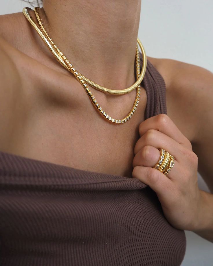 Mini Flex Snake Chain Necklace- Gold (Ships Late May) | Luv Aj Magnetic Latch, Luv Aj, Modern Accessories, Metal Necklace, Puffy Heart, Branded Gifts, Necklace Necklace, Tennis Necklace, Metal Necklaces