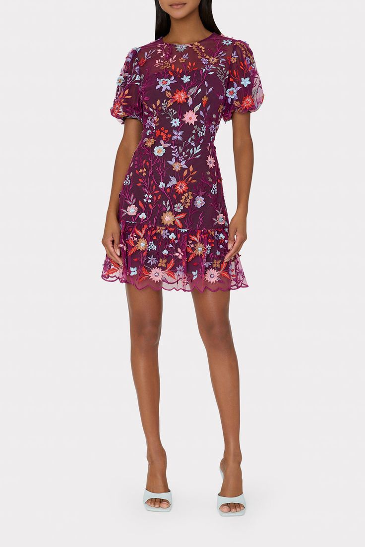 Yasmin Tropical Garden Embroidered Dress in Multi | MILLY Formal Wedding Guest Dress, Embroidered Mesh Dress, Embroidered Mini Dress, Grad Dresses, Tropical Garden, Contemporary Fashion, Nordstrom Dresses, Cocktail Dress Party, Fit And Flare Dress