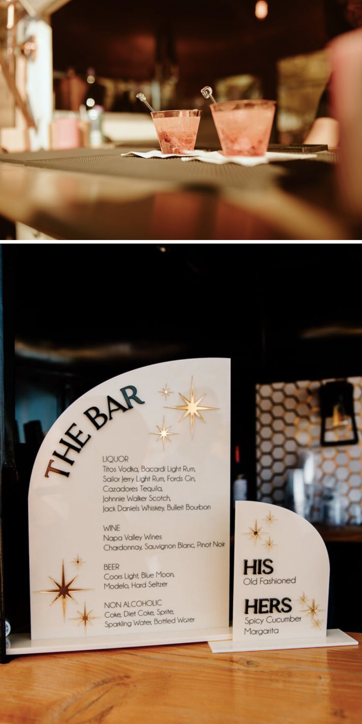 the bar menu is on display at the restaurant