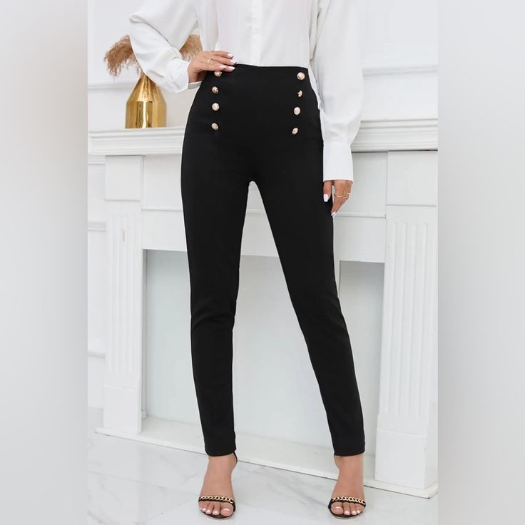 Comfy, Cute Pants Price Is Firm 5-7 Business Days Shipping Features: Decorative Button Sheer: Opaque Material Composition: 95% Polyester, 5% Elastane Care Instructions: Machine Wash Cold. Tumble Dry Low. Imported Product Measurements: S:Inseam 28.74 In, Waist 24.41 In, Hip 35.43 In M:Inseam 28.74 In, Waist 26.38 In, Hip 37.40 In L:Inseam 28.74 In, Waist 28.35 In, Hip 39.37 In Xl:Inseam 28.74 In, Waist 30.31 In, Hip 41.73 In Ankle-length Business Casual Pants With Buttons, Business Casual Trousers With Buttons, Casual High Waist Dress Pants With Buttons, Ankle-length Dress Pants With Buttons For Business Casual, Ankle-length Business Casual Dress Pants With Buttons, Non-stretch Ankle-length Pants With Buttons, Business Casual Straight Leg Bottoms With Buttons, High Rise Non-stretch Pants With Button Closure, High Waist Bottoms With Buttons For Business Casual