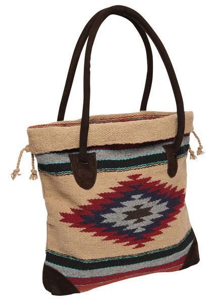 Southwestern style ladies large tote purse. Handwoven Southwest design in vibrant, rich colors. These versatile bags provide room for all your needs Durable suede handles and corner accents. Large inner pocket with zipper, cloth lining, and a magnetic snap closure for top of bag. A magnetic snap closure for top of purse One zippered pocket on the inside Double suede straps with 10 1⁄2" drop Suede corners and fully lined Dry cleaning recommended. Size: 17" tall x 17" wide x 3" deep (tall x wide x Western Bags Purses, Large Tote Purse, Western Bag, Wool Bags, Ethnic Bag, Boho Handbags, Go West, Boho Tote, Western Purses