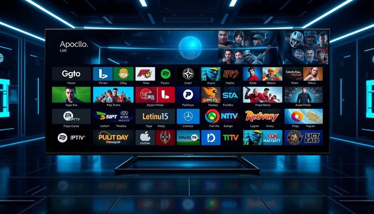 an image of a tv screen with many different apps on it in a dark room