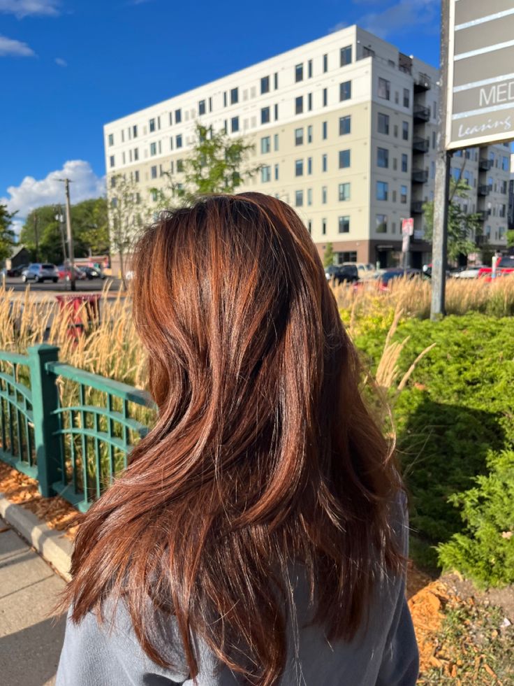 Ginger Dye On Brown Hair, Bubble Hair Dye Korean, Box Dyed Brown Hair, Golden Brown Dyed Hair, Bubble Dye Hair, Round Layers Straight Hair, Cherry Brown Hair On Pale Skin, Copper Ends On Brown Hair, Asian Golden Brown Hair