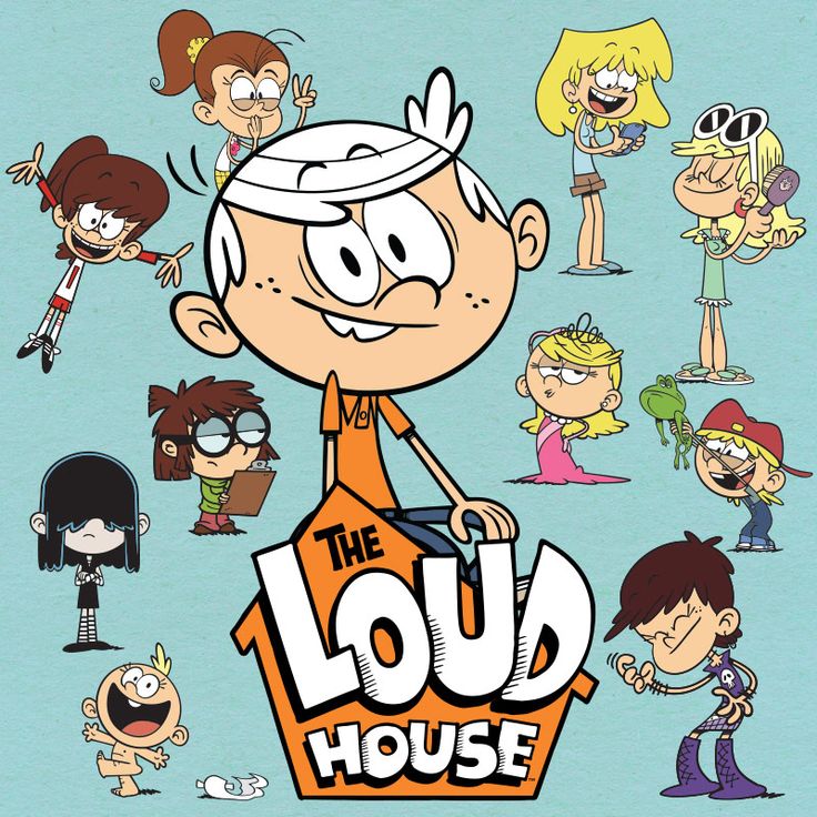 the loud house logo with many cartoon characters around it