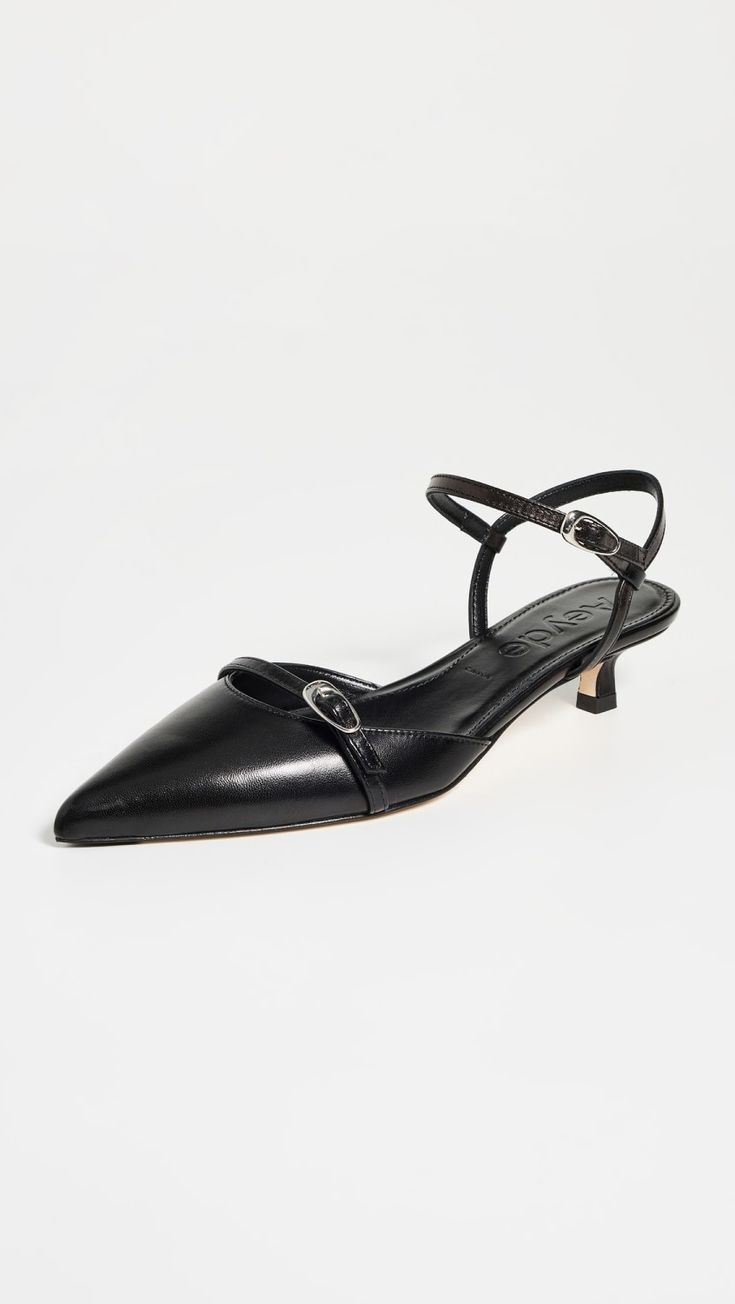 AEYDE Melia Nappa Leather Heels | Shopbop Low Heel Flats, Silver Pumps, Heel Caps, Buckle Shoes, Black Leather Heels, Silver Heels, Pointed Toe Shoes, Slingback Pump, Rubber Heels