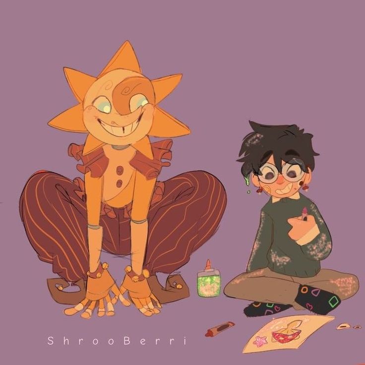 a person sitting on the ground next to an orange cat and another cartoon character with black hair