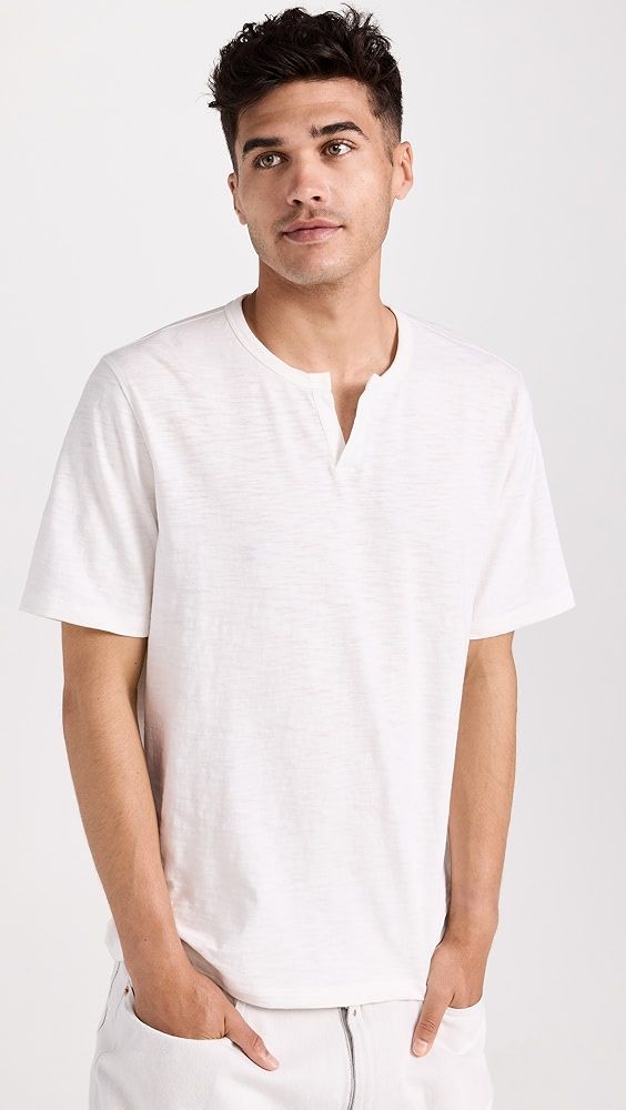 Vince Slub Split Neck Tee | Shopbop White Cotton T-shirt With Henley Neckline, Short Sleeve Linen T-shirt For Loungewear, Casual Everyday T-shirt With Henley Neckline, Casual Henley T-shirt For Everyday Wear, Casual Henley Neckline T-shirt For Everyday, Relaxed Fit Henley T-shirt For Summer, Henley Neckline T-shirt With Relaxed Fit For Summer, White Cotton Henley Neckline T-shirt, White Henley Neckline Cotton T-shirt