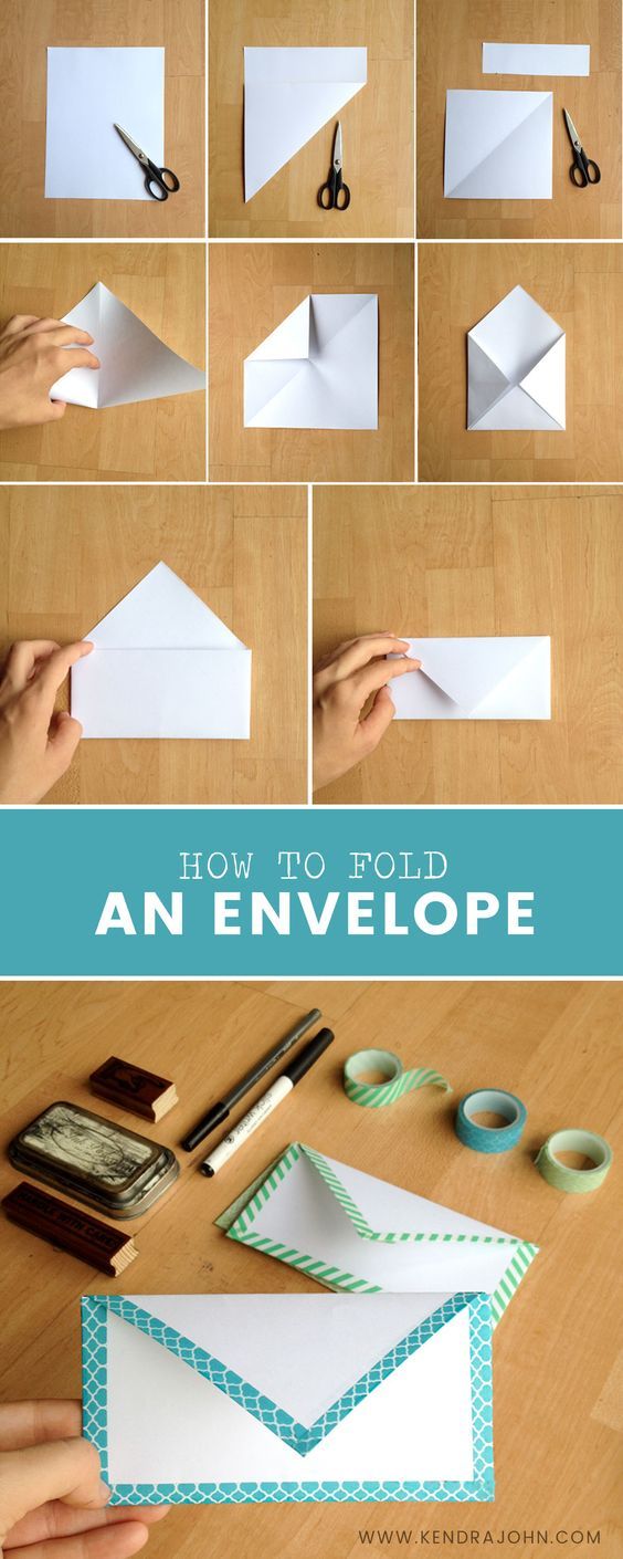 how to fold an envelope with paper and scissors on the table, in different ways