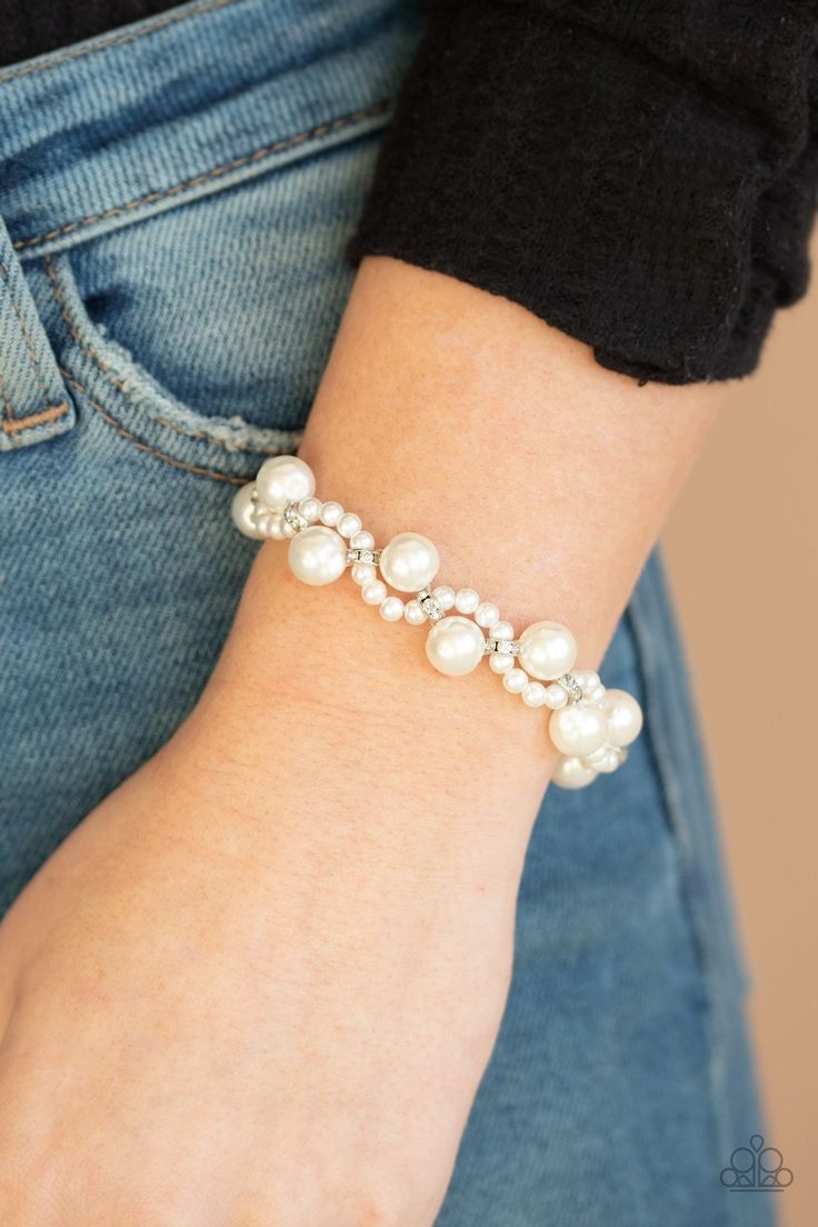 Utmost Uptown White Bracelet Paparazzi Accessories Jewelry, White Bracelet, White Bracelets, Paparazzi Accessories, White Necklace, White Rhinestone, Paparazzi Jewelry, Rhinestone Bracelet, Bracelet Clasps