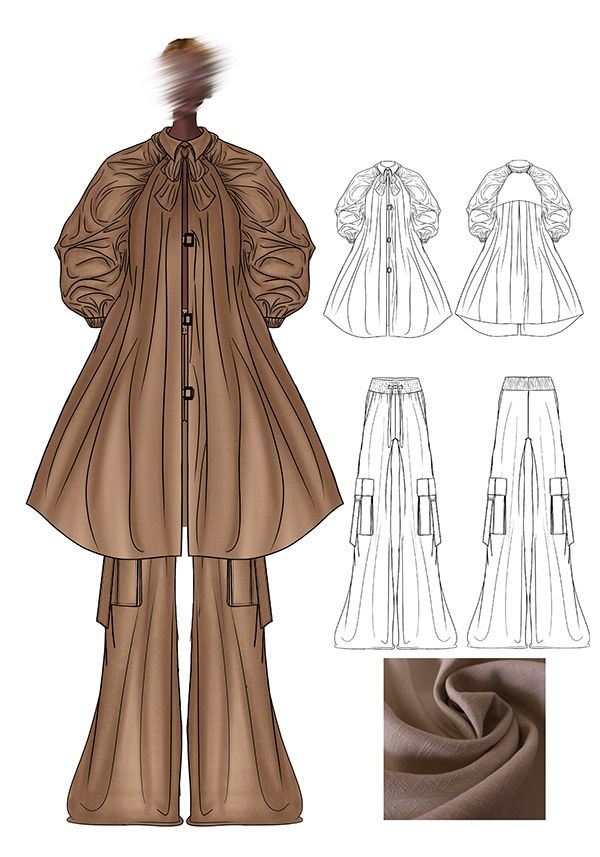 a woman's coat and pants sewing pattern, with the design in full view