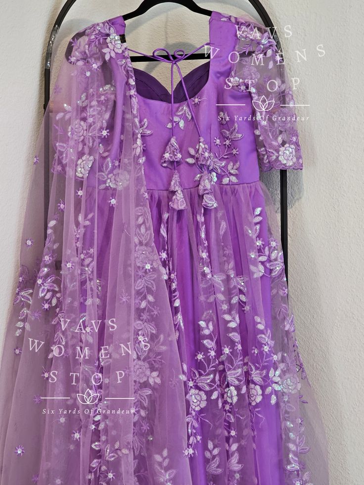 Customized Size XL / Size 38 This Long gown could be altered to Large on request. For XXL generally customer can open inside margins to expand the gown. Kindly please message at 2066511362 if the measurements needed for the dress before purchase. Purple Long Wedding Gown, Anarkali Gown With Fitted Bodice, Purple Gown With Fitted Bodice, Maxi Length, Purple Floor-length Maxi Dress For Wedding, Festive Purple Wedding Dress, Purple Anarkali Gown For Wedding, Purple Maxi Length Lehenga For Wedding, Purple Anarkali Wedding Gown, Purple Maxi Gown For Reception