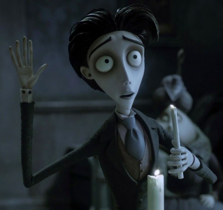 a cartoon character holding a lit candle in front of two other characters wearing suits and ties