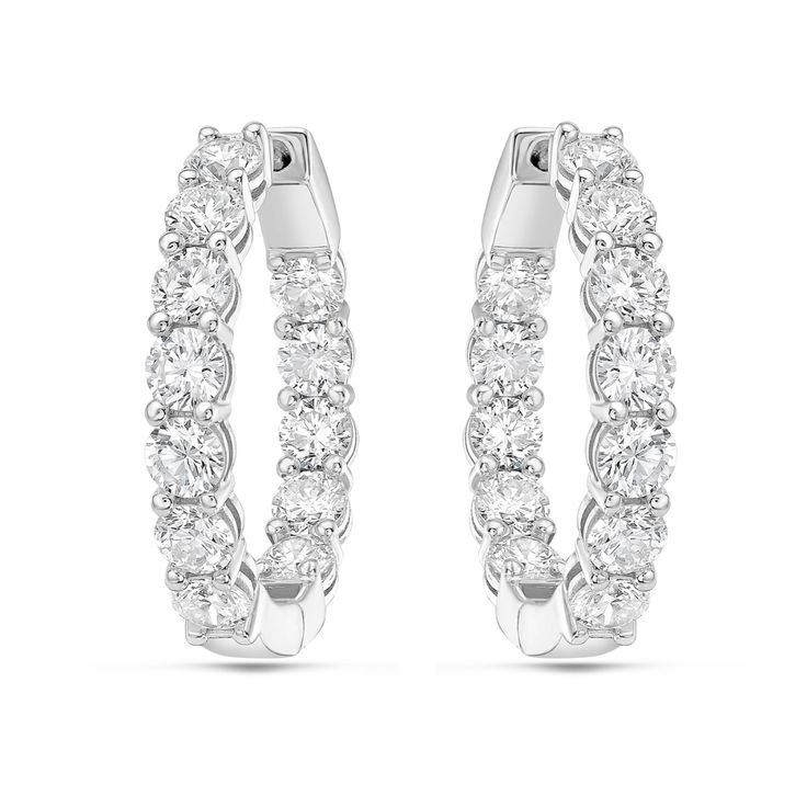 14kt White Gold Lab Grown Diamond In & Out Hoop Earring: 7cts of round lab grown diamonds Prong set Platinum Hoop Earrings With Brilliant Cut, Formal Round Hoop Earrings With Prong Setting, Classic Platinum Round Hoop Earrings, Gia Certified Diamond Hoop Earrings, Brilliant Cut Platinum Hoop Earrings, White Platinum Round Hoop Earrings, White Platinum Hoop Earrings, Gia Certified White Gold Round Hoop Earrings, White Diamond Cut Hoop Earrings