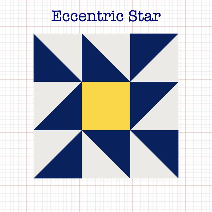 the eccentric star quilt pattern is shown in blue and yellow