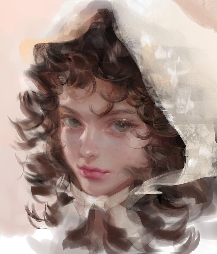 a digital painting of a woman with curly hair