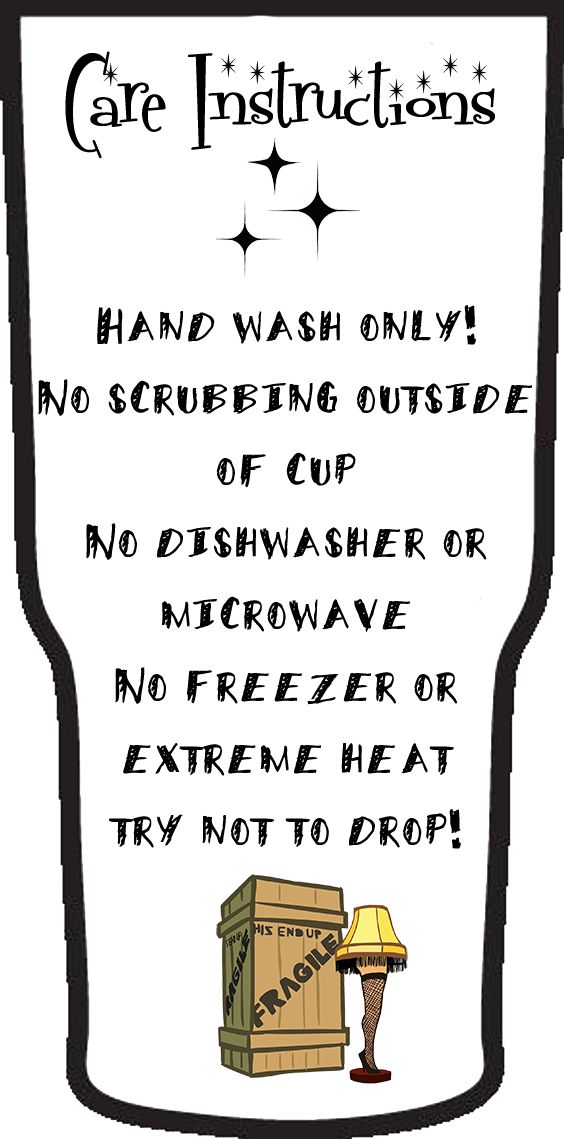 a sign that says care instructions hand wash only no scrubbing outside or off dishwasher