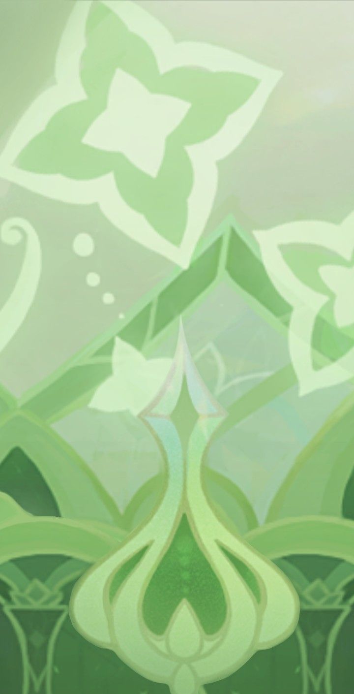 an abstract painting with green and white flowers in the foreground, on a light green background