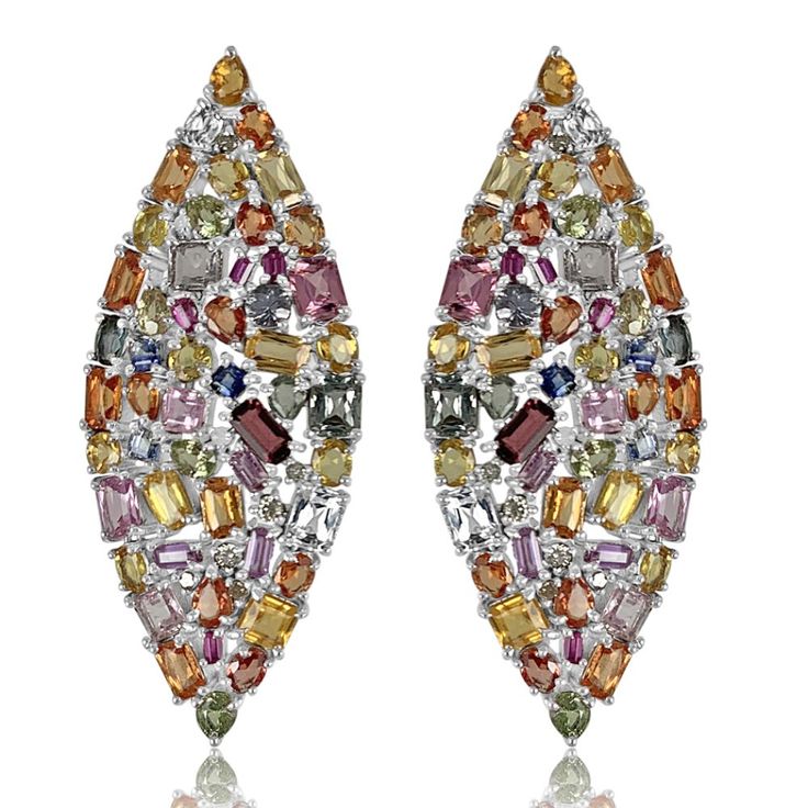 Multi Sapphire Marquise Shape Earrings  Multi Sapphire: 32.20 ct Diamond: 0.32 ct Silver with Rhodium Plated: 13.05 grams Gold Post: 0.18 grams Multi Sapphire, Sapphire Diamond, Rhodium Plated, Pre Order, Special Occasion, Sapphire, Fine Jewelry, Silver, Gold