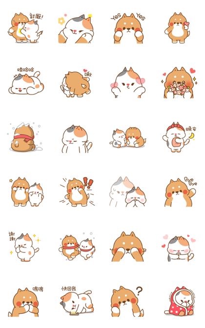 various stickers that include cats and other animals, all with different expressions on them