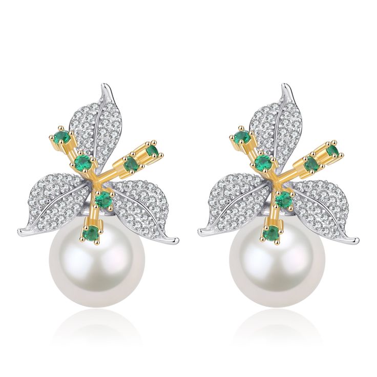 Our 11-12mm Freshwater Pearl & Color Floral Earrings are the perfect way to show off your unique style. The glimmering pearls and vibrant flower design will instantly add charm to any look. Exuding elegance, these earrings are perfect for any occasion, formal or casual. Crafted by House of Pearls, these earrings are sure to become your favorite go-to accessory. Make a timeless statement with every wear and step out with confidence! Pearl size:Earrings: 11-12mm This popular earrings design featur Luxury White Cubic Zirconia Flower Earrings, Formal Pearl Drop Flower-shaped Earrings, Elegant Green Round Bridal Earrings, Elegant Flower Shape Pearl Drop Earrings, Elegant Pearl White Flower-shaped Earrings, Elegant Green Flower Shaped Jewelry, Elegant Green Flower-shaped Jewelry, Elegant White Flower Earrings With Pearl Charm, Formal Flower-shaped Pearl Earrings For Pierced Ears