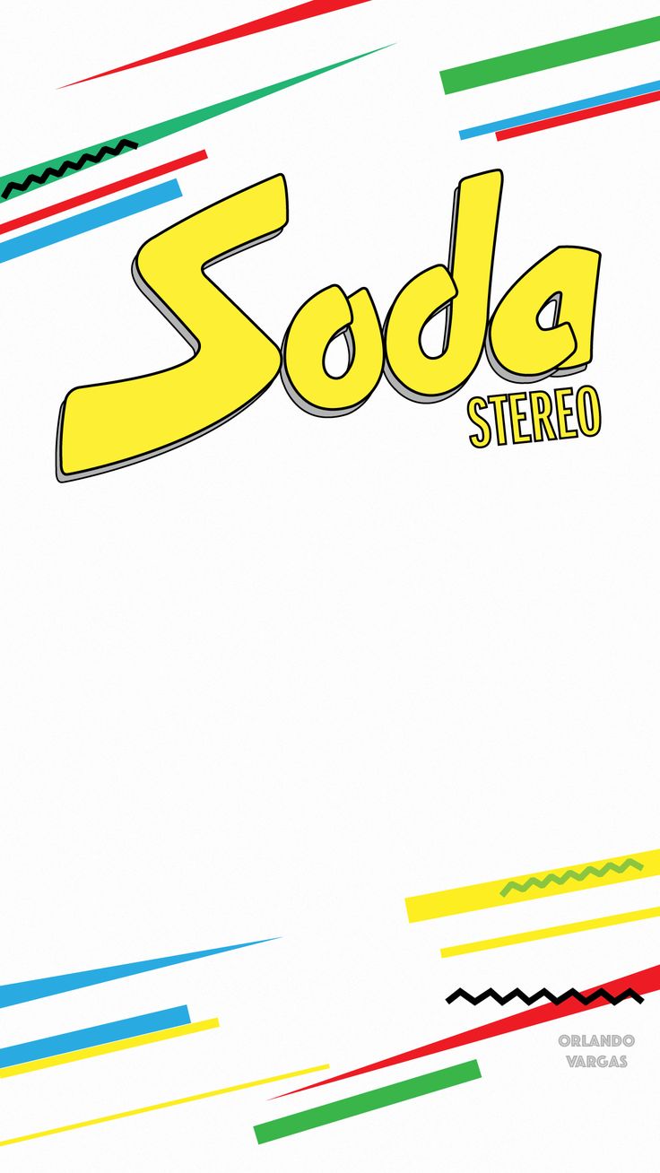 the title for soda stereo, which is written in yellow and green letters on white paper