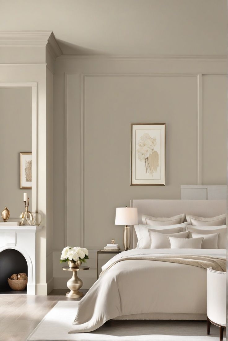 elegance, neutral paint colors, Benjamin Moore, unveiled Best Blue Gray Paint Color Benjamin Moore Master Bedrooms, Bedroom Cabinet Color Ideas, Neutral Color Drenching, Pashmina Benjamin Moore Bedroom, Etiquette Benjamin Moore, Aesthetic Colour For Room, Inukshuk Benjamin Moore, Colours To Paint Bedroom, Bedroom Painting Design