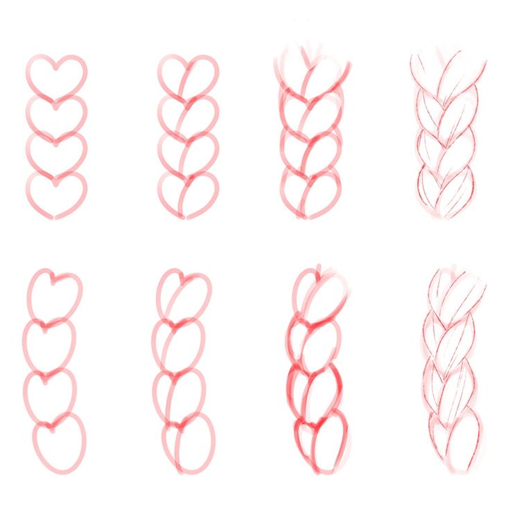 a bunch of different shapes and sizes of hair on a white background with red lines