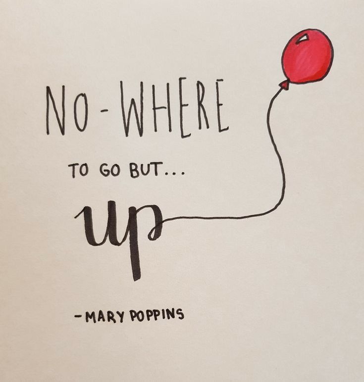 a drawing of a red balloon with the words, no where to go but up