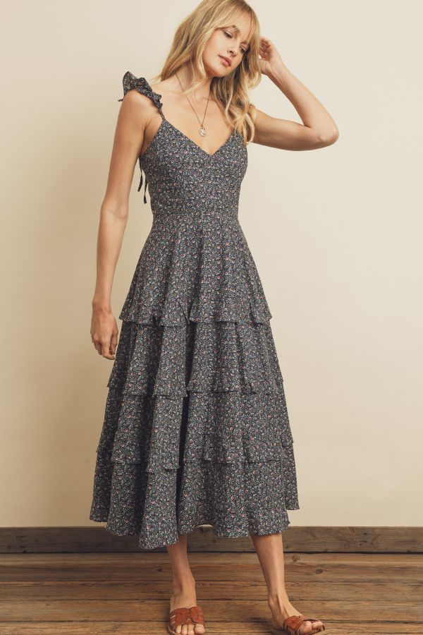 Lucia Tiered Midi Dress – Penelope The Label Sleevless Dress, Tiered Ruffle Skirt, Sleeveless Midi Dress, Tiered Midi Dress, Navy Midi Dress, Home Dress, Large Dress, Floral Sleeveless, Spring Dress