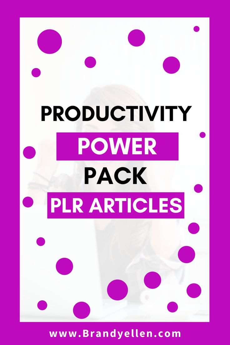 the text productivity power pack plr articles on a pink background with polka dots