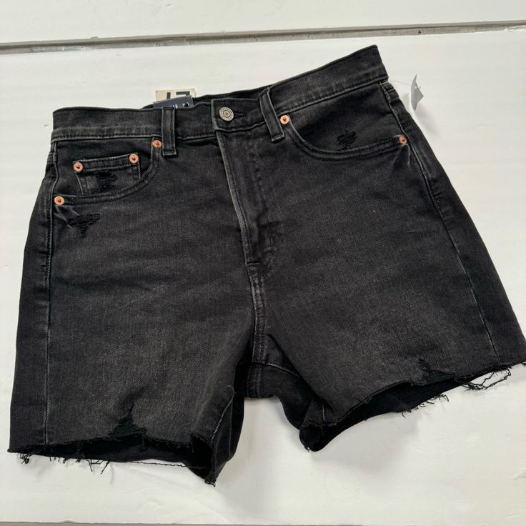 Brand New With Tags Factory Faded Black Denim Cut Off Raw Frey Released Him Shorts Gap Cotton Cutoff Jean Shorts, Gap Denim Jean Shorts, Ripped Washed Black Jean Shorts, Fitted Washed Black Cutoff Bottoms, Gap Cutoff Bottoms For Spring, Gap Spring Cutoff Bottoms, Gap High Rise Jean Shorts For Summer, Gap Black Relaxed Fit Bottoms, Gap Short Jeans In Medium Wash