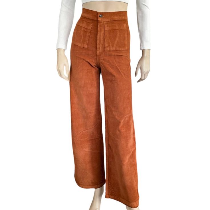 "Bring Some Funk Into Your Life With This High-Waisted Corduroy Pant Featuring Front Pockets, A Button-Zipper Fly And The Perfect Flare Leg. *Fabric: Corduroy, 100% Cotton *Care: Wash Cold. *Made In Usa." Spring Orange Jeans With Pockets, Orange Jeans For Spring, Trendy Orange Straight Leg Bottoms, Orange Cotton Pants For Fall, Trendy High Rise Orange Bottoms, Trendy Orange Straight Leg Pants, Trendy Orange Straight-leg Pants, Orange Relaxed Fit Pants With Pockets, Relaxed Fit Orange Pants With Pockets