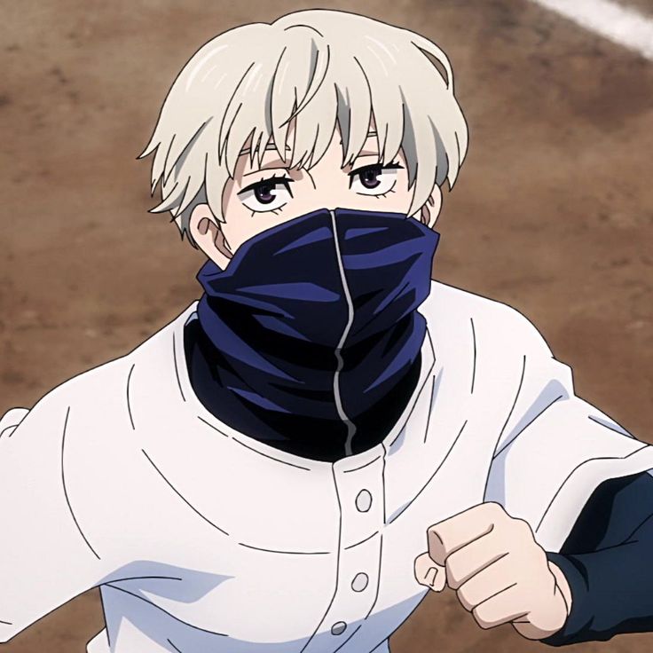 an anime character with white hair wearing a black mask