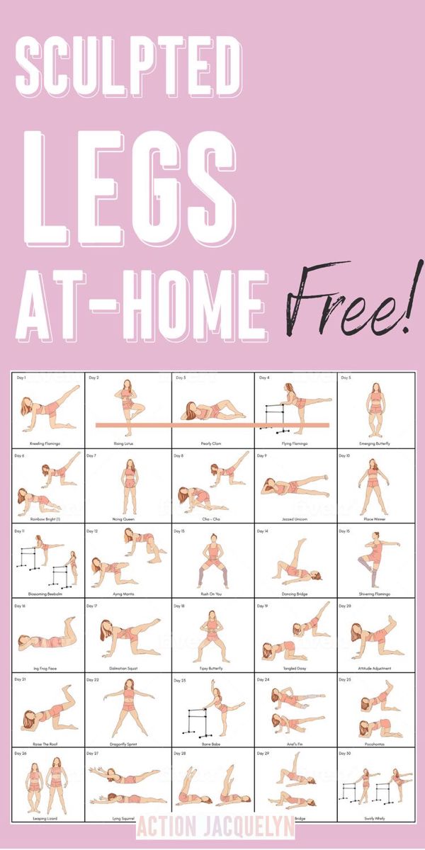 the sculpted legs at - home workout plan is shown in pink and white