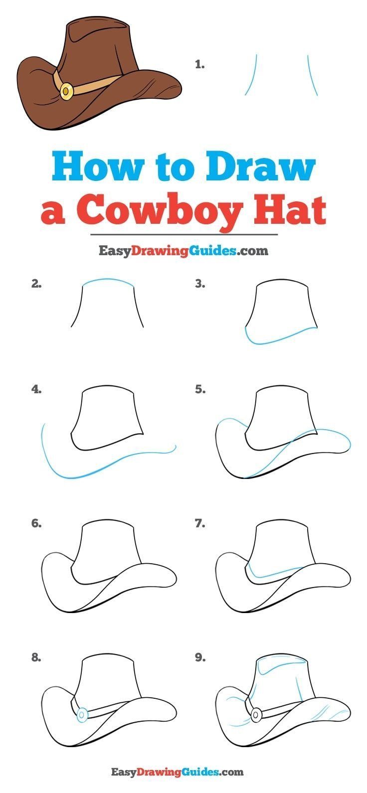 how to draw a cowboy hat with easy step by step instructions for kids and adults