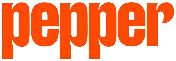 the word peper is written in bright orange letters on a white background with black lettering