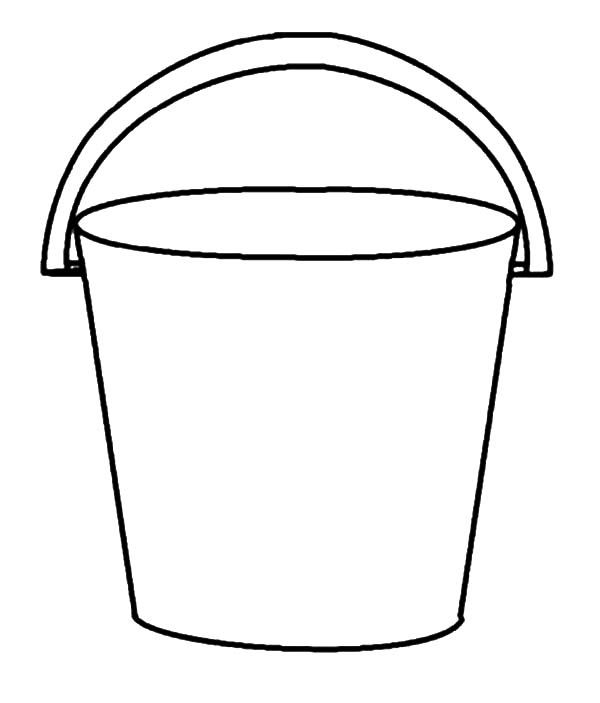 a black and white drawing of a bucket with handle on it's side, viewed from the front