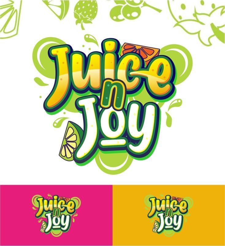 the juice in joy logo is colorful and has an image of lemons on it