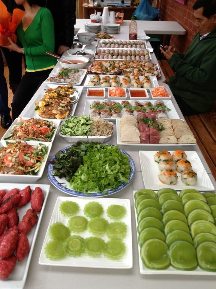 a long table filled with lots of food