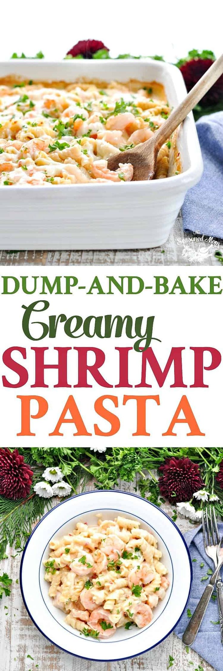 the cover of dump and bake gravy shrimp pasta